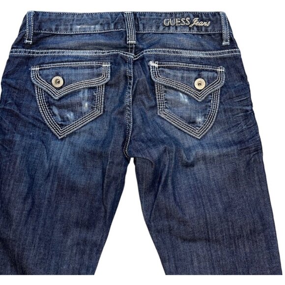 (23943) Guess Jeans Women's Bootcut Jeans Size 3 Dark Wash Distressed Stretch - Picture 5 of 6